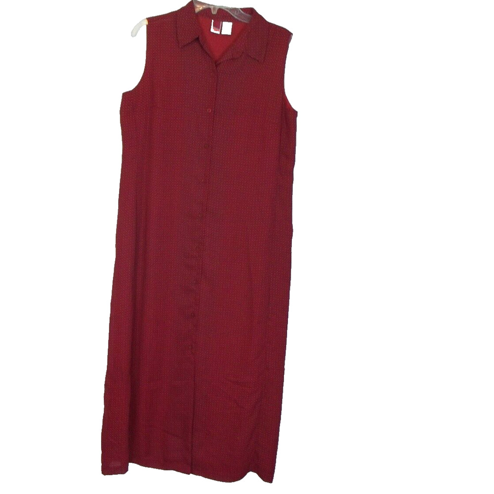 Merona Dress Womens Large Button Front Midi Lined Dress Sleeveless Red